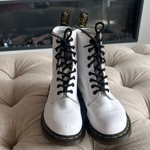 Dr. Martens White Leather Boots with Black Laces